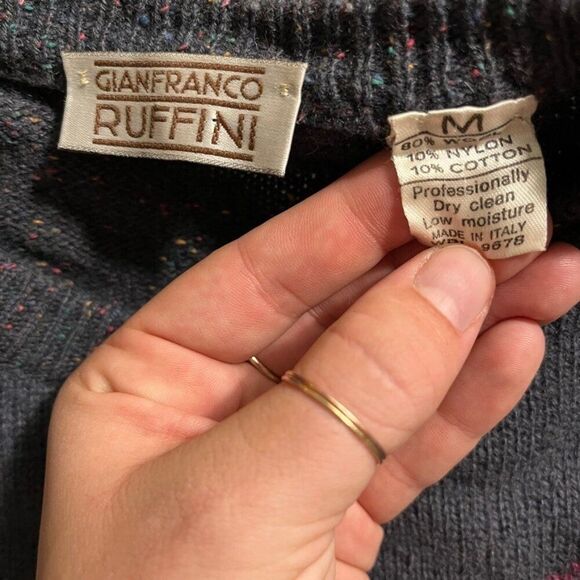 Vintage 1990s Gianfranco Ruffuni Gray Donegal Fleck Ski Argyle Sweater Sz M - Picture 3 of 8